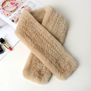 Bufanda tejida de piel de conejo Rex Simple de moda 2025 de doble cara cruzada cálida de Invierno para mujer - Product Image 6