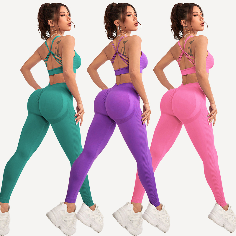 Women's Two-Piece Ribbed Activewear Breathable Lightweight Yoga Set-Long Sleeve Top and High Waist Leggings for Gym Fitness