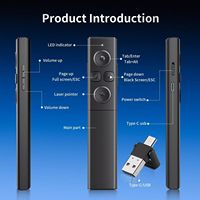 Présentations sans fil 2-en-1 USB C/A Présentateur rechargeable avec contrôle du volume Hyperlien pour ordinateur portable MAC Rond et fin