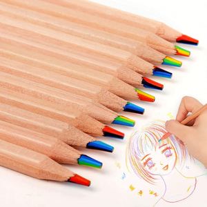 Crayons de couleur arc-en-ciel en bois de haute qualité, écologiques, faciles à saisir, de grande taille, en gros - Product Image 1