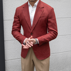 <span class=keywords><strong>Veste</strong></span> <span class=keywords><strong>de</strong></span> <span class=keywords><strong>Costume</strong></span> <span class=keywords><strong>Homme</strong></span> Slim <span class=keywords><strong>en</strong></span> <span class=keywords><strong>Lin</strong></span> Pur Personnalisée Fashion City, Revers Plat, Simple Boutonnage, Décontractée - Product Image 4