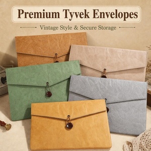 กระเป๋าใส่แล็ปท็อปแบบซองจดหมาย Tyvek ล้างทำความสะอาดได้สไตล์วินเทจ ปิดด้วยกระดุมไม้ มีหลายขนาดสำหรับจัดเก็บเอกสารและแล็ปท็อป - Product Image 1