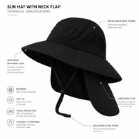 Sombrero de Sol Bajiangren Negro para Exteriores con Solapa para el Cuello, Protección UV UPF 50+, Impermeable, Transpirable, con Malla Táctica, Gorra de Senderismo, Venta al Por Mayor