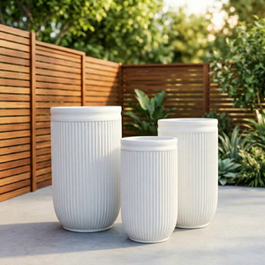 Jardinières en béton à fibres rayées, hautes et rondes, de luxe, design moderne, pots de jardin en GFRC pour l'extérieur des villas et la décoration intérieure - Product Image 1