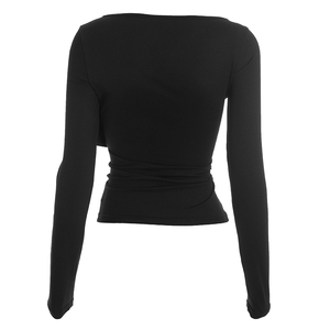 Viviblook Y26TP354 Haut décontracté à manches longues plissé uni sexy pour femmes, nouveau style automne - Product Image 6