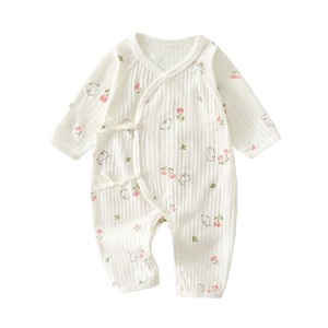Mameluco de Bebé de Algodón Fino Tejido con Abertura Diagonal y Lazos Delanteros, Traje de Verano para Recién Nacido - Product Image 5