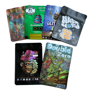 Bán buôn Mini rõ ràng phía trước con bằng chứng chống dây kéo Poly Mylar treo túi nhựa 3.5 biểu tượng tùy chỉnh Holographic Mylar Túi - Product Image 1