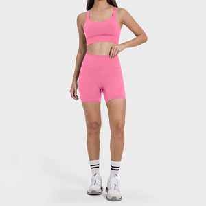 Conjunto Deportivo de Dos Piezas para Mujer S2010+DK067, Secado Rápido, Color Sólido, Espalda Descubierta, Top Deportivo Cruzado, Pantalones Cortos de Cintura Alta, para Gimnasio, Fitness, Yoga - Product Image 3