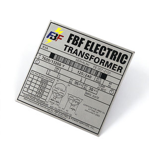 Plaque signalétique en aluminium gravée et imprimée pour transformateur industriel, avec numéro de série et diagramme, pour équipement industriel - Product Image 1