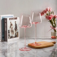 Verres à vin rouge rose moderne à longue tige, sans plomb soufflé à la main, verres à Champagne rose en cristal de qualité supérieure