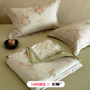 Tencel Linen Printed Summer <b>Quilt</b> Set 4 Pieces Breathable Cooling 60 Count Pastoral Style - Product Image 4
