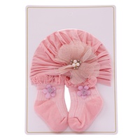 Automne épais bébé casquettes nouveau-né Turban casquette chaussettes ensemble 2 pièces haute cheville couverture Fontanelle protecteurs imprimé fleuri Logo tricoté