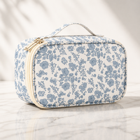 Bolsa de Cosméticos de Nailon con Estampado Floral y Logotipo Personalizado, Bolsa de Aseo de Viaje de Gran Capacidad con Doble Capa y Asa Superior, Estilo Unisex