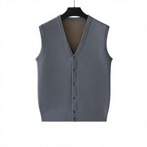 Men's Knitted Sleeveless V-Neck Vest Solid Color Button Front Autumn Wear Sweater Top - Product Image 3