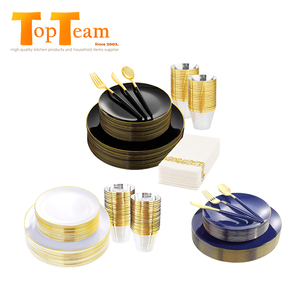 Juego <span class=keywords><strong>de</strong></span> servilletas <span class=keywords><strong>de</strong></span> <span class=keywords><strong>plástico</strong></span> transparente para cena, vasos <span class=keywords><strong>de</strong></span> <span class=keywords><strong>plástico</strong></span> <span class=keywords><strong>duro</strong></span> para fiesta <span class=keywords><strong>de</strong></span> Halloween, plato Simple, color negro y dorado - Product Image 1