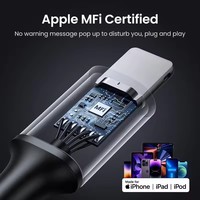 Cable USB a Lightning UGREEN con Certificación MFi, Carga Rápida de 2.4A, Cable de Datos USB con Trenzado de Nailon para iPhone 14 13 Pro Max