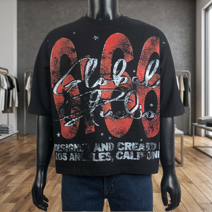 T-shirt décontracté noir à manches courtes et col rond pour homme Global Studio, coupe ample, 100 % coton jersey - Product Image 3
