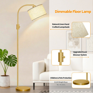 Lampadaire moderne avec corps en laiton, abat-jour blanc cassé, hauteur réglable, source de lumière LED pour salon, chambre à coucher, bureau - Product Image 4