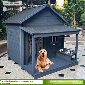屋外オールシーズン対応の無垢材犬小屋、雨よけ日よけ付きゴールデンレトリバー用犬小屋 - Product Image 3