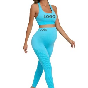 Maternité ensemble de sport haute élastique Yoga costume <span class=keywords><strong>pour</strong></span> femmes enceintes séchage rapide soutien-gorge ventre contrôle Leggings Gym Fitness vêtements de sport - Product Image 2