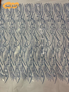 Violet <span class=keywords><strong>pas</strong></span> <span class=keywords><strong>cher</strong></span> fête de mariage nigérian broderie africaine Aso Ebi Sequin dentelle tissu 5 mètres - Product Image 2