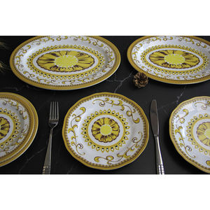 Plato de cena de melamina con patrón de oro irrompible de fábrica SEBEST, vajilla de melamina con borde dorado de lujo moderno, boda de Hotel sin BPA - Product Image 3