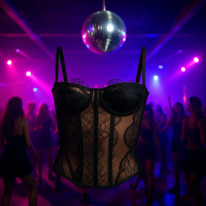 Corset bustier noir en dentelle, style crop top, avec bretelles réglables, effet serre-taille, pour soirée et club, coupe moulante à fines bretelles - Product Image 2