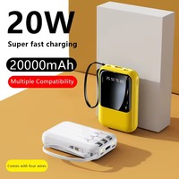 Banco de Energía de 20W con Pantalla Digital, Mini Banco de Energía de 20000mah con Cables Integrados, Cargador Portátil de Viaje para Teléfono