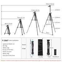Trípode Profesional F-3366T de 1.4 m con Soporte para Teléfono/Tablet y Cámara, Ideal para Selfies y Transmisiones en Vivo