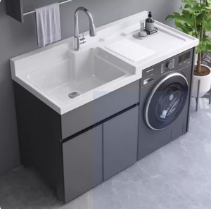 Outdoor Waterproof <b>Wall</b>-Mounted Aluminum Laundry <b>Cabinet</b> with UV-Resistant Utility Basin - Product Image 3