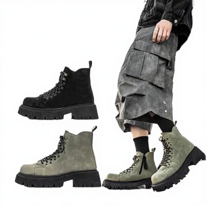 Botas de Trabajo para Hombre, Estilo Británico Retro, con Cordones, Parte Superior de PU, Antideslizantes, con Aumento de Altura, Tendencia Otoño 2026 - Product Image 1