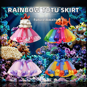 Ingrosso gonne <span class=keywords><strong>Tutu</strong></span> <span class=keywords><strong>da</strong></span> balletto traspiranti per ragazze maglia di raso arcobaleno e Tulle sottigonna dolce stile principessa con decorazione ad arco - Product Image 3
