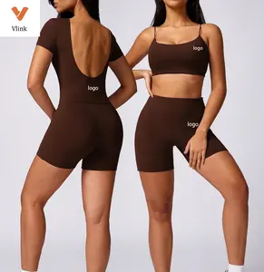 Vlink OEM ODM sutyen kısa kollu kısa şort 3 adet yoga seti spandex seksi kadınlar yoga giysileri setleri shein