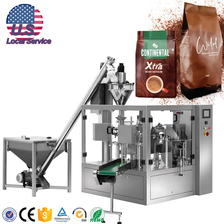 USA Service local automatique 1KG poudre debout pochette à fermeture éclair Doypack Machine à emballer café cacao poudre sac Machine à emballer