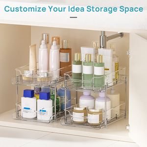 Étagère de rangement de salle de bain extractible Honglai Creation à 2 niveaux, organisateur en plastique transparent pour meuble sous-évier, armoire multifonctionnelle - Product Image 3