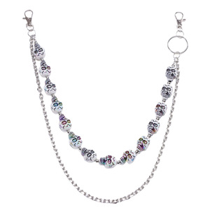 Skeleton Pattern Metal Waist <b>Chain</b> Double Layer Beaded Skull Pendant For Jeans Hip Hop Style Casual Wear - Product Image 5