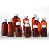 Bouteille en plastique PET ambrée recyclée pour médicaments liquides oraux, flacon mince pour sirop contre la toux avec couvercle inviolable – Vente en gros