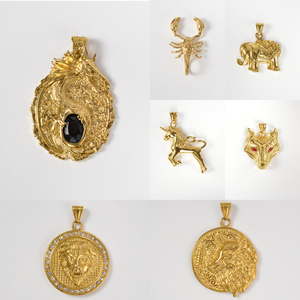 Collier pendentif unisexe en acier inoxydable plaqué or 18 carats avec agate, motif religieux et animal, étanche, chaîne à maillons, vente en gros - Product Image 3
