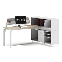 Poste de travail en îlot de bureau, bureau informatique moderne en bois, station de travail avec cloison pour employé, ensemble de meubles de bureau en forme de L, table blanche