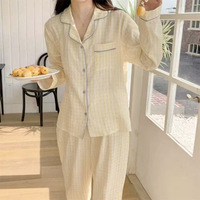 Collection automne/hiver vêtements de nuit pour femmes mignon bulle coton pyjamas Cardigans avant Logo cordon petites cerises pastorale