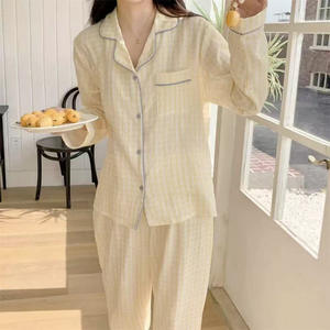 Colección Otoño/Invierno, ropa <span class=keywords><strong>de</strong></span> dormir para mujer, pijamas <span class=keywords><strong>de</strong></span> algodón con burbujas, cárdigans, logotipo frontal, cordón, pequeñas <span class=keywords><strong>cerezas</strong></span> Pastoral - Product Image 6