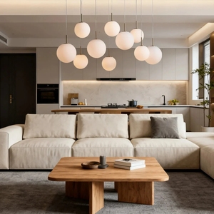 <span class=keywords><strong>Lampadario</strong></span> Moderno Personalizzato con <span class=keywords><strong>Sfere</strong></span> di Vetro e Metallo per Isola Cucina e Soggiorno - Product Image 3