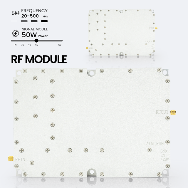RF Anti-drone Module 50W 20-500MHz Broadband GaN LoRa Module Anti FPV RF Detection Network Remote Perimeter Security Application
