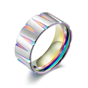 Geometric <b>Titanium</b> Steel <b>Ring</b> <b>Black</b> Colorful Gold Unisex Fashion Jewelry Gift - Product Image 5