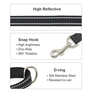 Reflective Nylon <b>Dog</b> Leash with Metal Clasp Stripes Pattern Simple Style Black Color Durable Pet Leash - Product Image 6