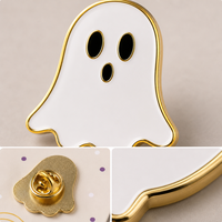 Broche fantôme blanche mignonne, épinglette simple, bijoux d'Halloween effrayants, vente en gros, badge métallique, épinglette en émail souple personnalisée, usine OEM