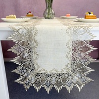 Nappe de table rectangulaire moderne en polyester et lin, personnalisable, écologique, avec broderie florale et dentelle tissée, élégante pour la maison et l'hôtel