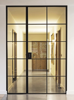 Villas Intérieur Cloison Portes Pivotantes en Verre Design, Portes d'Entrée Pivotantes en Verre Trempé Double Couche avec Fenêtres Latérales Fixes