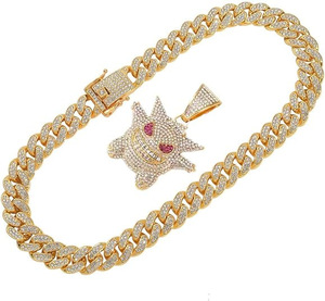 Nuovo Arrivo Collana Hip Hop Gengar con Catena Cuban Link da 13mm e Ciondolo Bling Piccolo Mostro in 3 Colori, Regalo da Uomo, Gioielli in Lega - Product Image 1