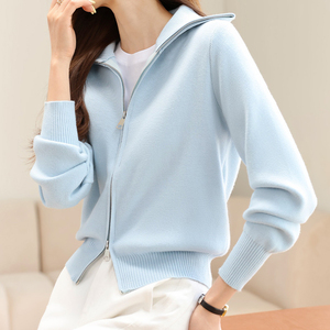 <span class=keywords><strong>Cardigan</strong></span> in Maglia con Cappuccio e <span class=keywords><strong>Zip</strong></span> Azzurro Chiaro da <span class=keywords><strong>Donna</strong></span> - Top Casual Fresco per Tutti i Giorni - Product Image 1